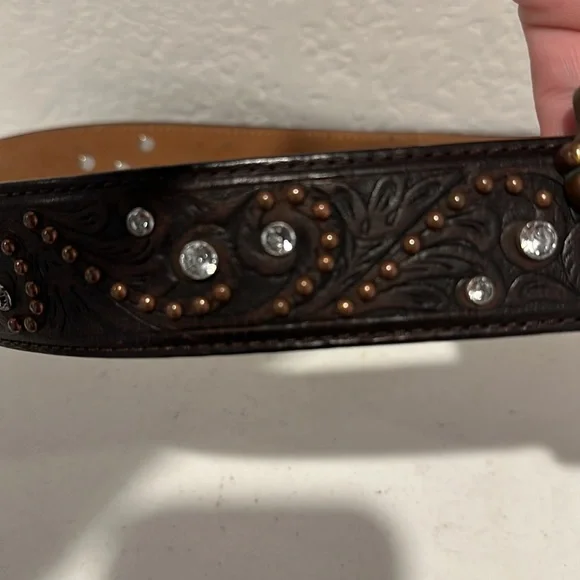 Justin Brown Leather Rhinestone Belt - Picture 3 of 4
